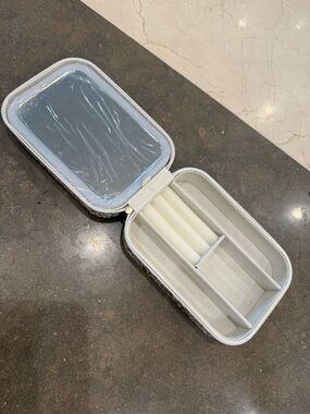 Compact Travel Jewelry Case with Mirror - cream colored interior